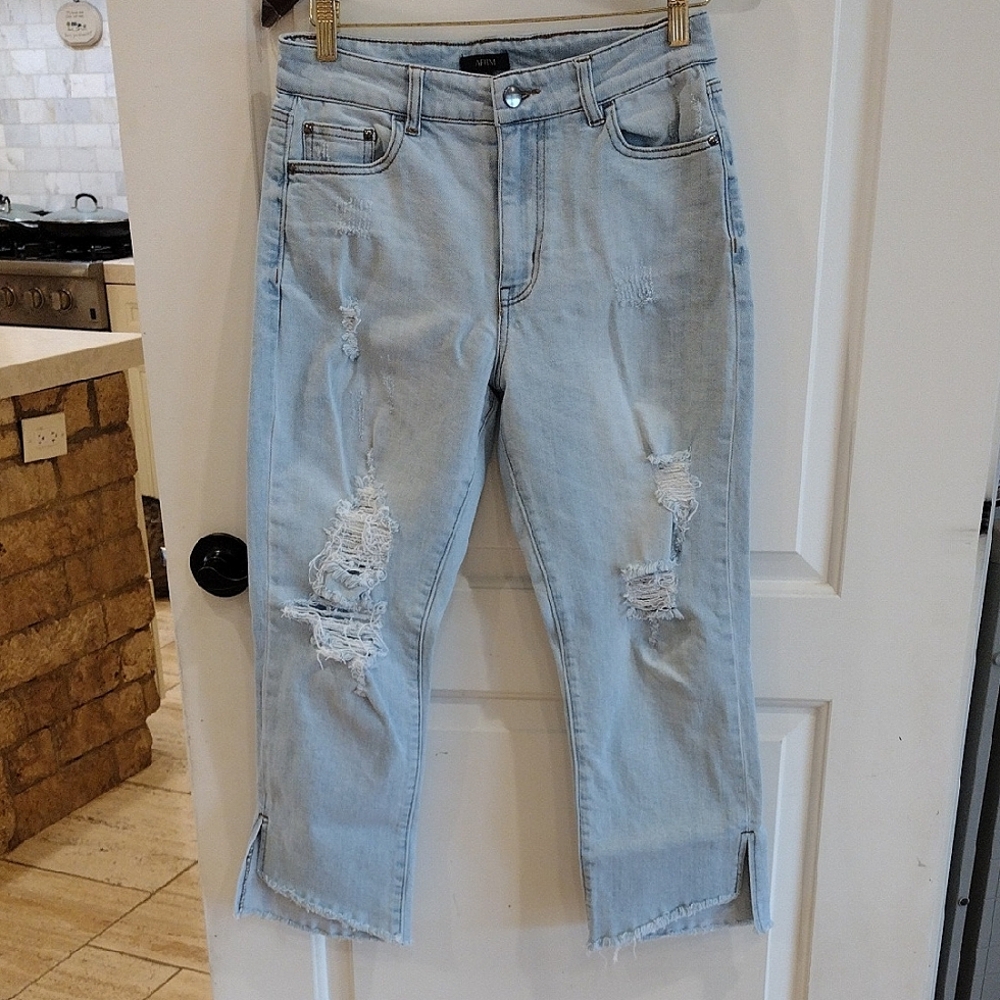 AFRM Jeans Size 29 Light Wash Distressed High Low Split Hem